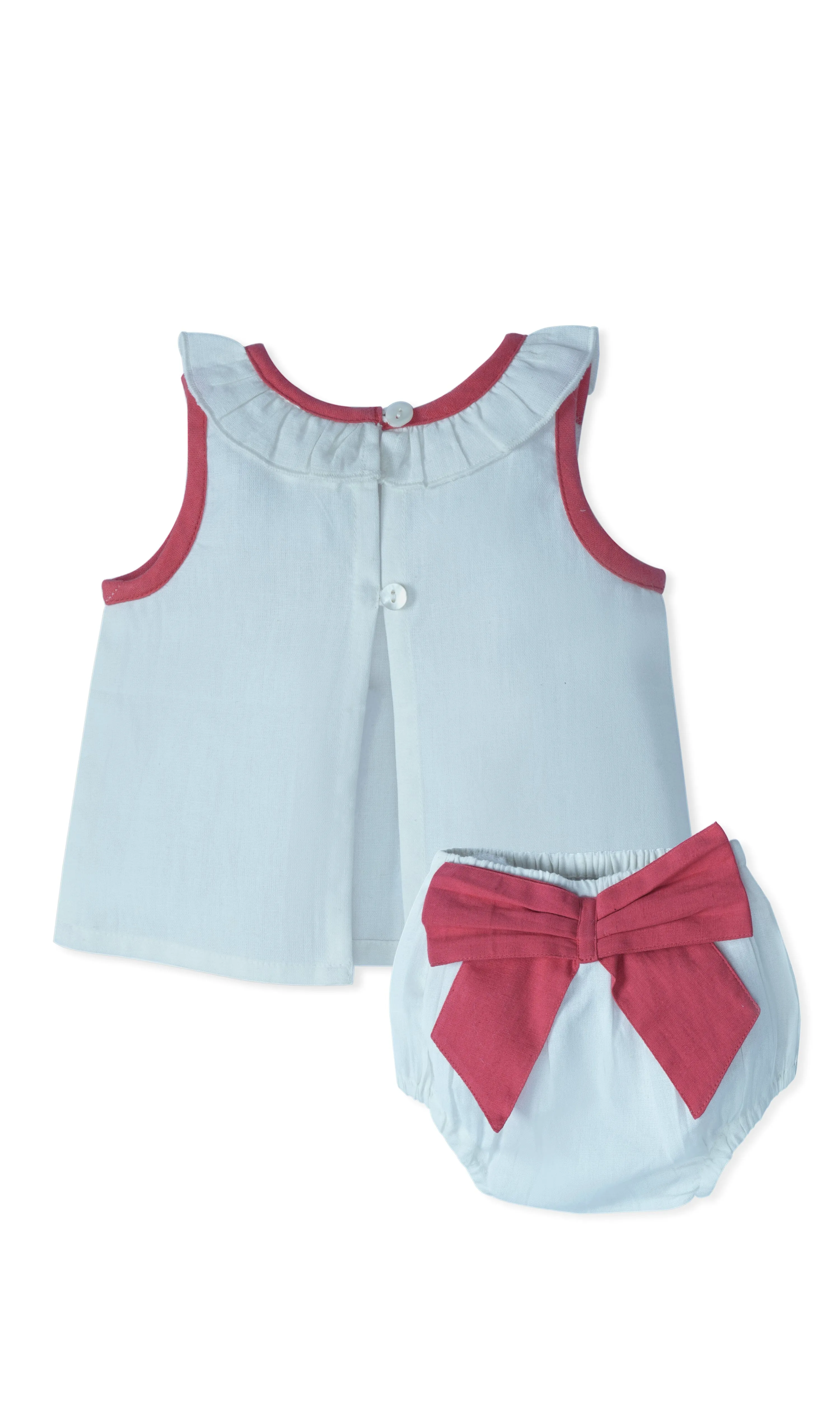 White Ruffled-Neck Top & Bow Diaper Cover