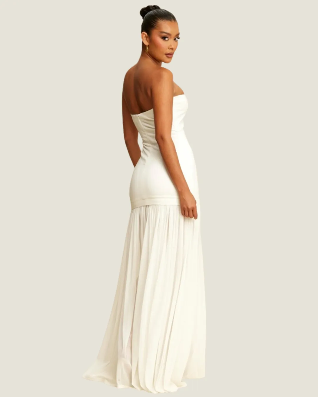 Your Favorite: Strapless Shirred White Maxi Dress