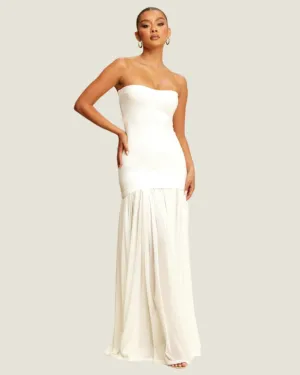 Your Favorite: Strapless Shirred White Maxi Dress
